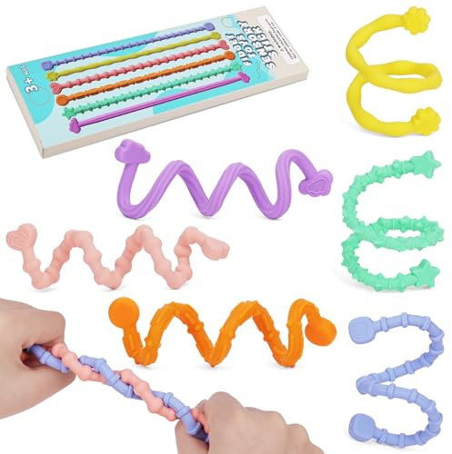 OSDUE Sensoriska leksaker, 6 st fidgetleksaker i silikon, sensoriska pinnar, texturerade fidgetnudlar, leksaker, fidgetleksaker för autism, ADHD-ångest, människor under tryck för att lindra stress