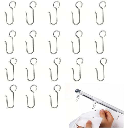 20 Pack Shower Curtain Hooks – S Shaped Stainless Steel Shower Rail Hooks, Rust Resistant Curtain Rings for Bathroom Curtain Rod, Smooth Glide Hanging Hooks, Silver
