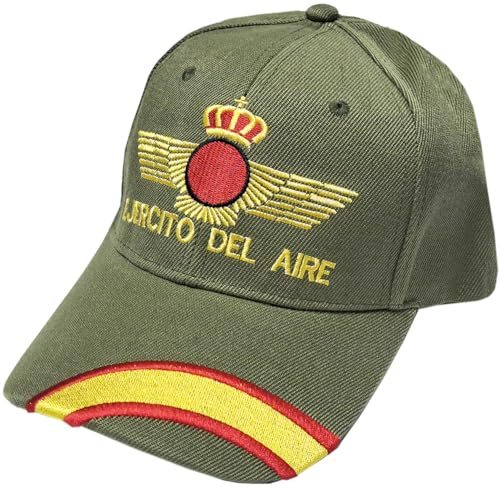 Tiendas LGP - Gorra Bordada Ejercito del Aire con Bandera de España. Talla única, con Presilla de adaptación, Color Verde Kaki