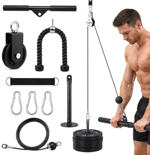 Idota Seilzug Fitness, Kabeldragning Fitness med Trizepsrep och Rätt Stång, Pulley System för Latsdrag, Biceps, Triceps Träningsutrustning