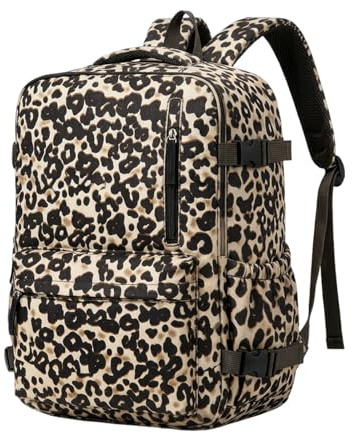 Treer Ryanair Cabin Bags 40x30x20cm Underseat Travel Backpack Cabin Bag Carry on Water Resistant Hand Luggage for Airplanes, Multiple Pockets Rucksack for Men and Women (Leopard print,40x30x20cm)