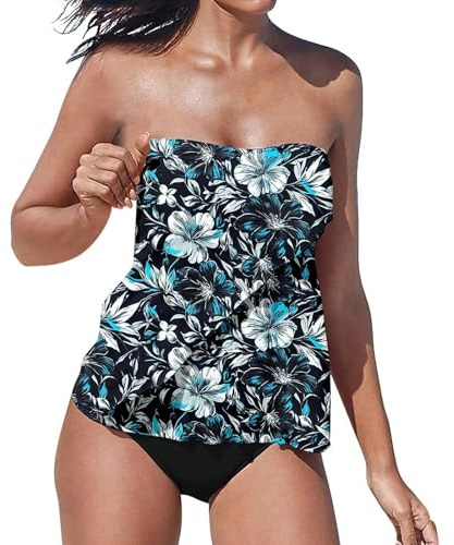 Costume da bagno Tankini Set Bandeau Top e Bottom Senza Spalline Costumi Da Bagno Tankini Set Bandeau Top e Bottom