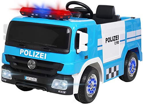 Actionbikes Motors Voiture électrique pour Enfants Police/Pompiers SX1818-2 Moteurs de 35 Watts - télécommande - sirène - gyrophare - pneus Pleins Eva (Bleu)
