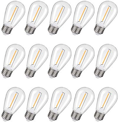 Shatterproof,Waterproof S14 String Light Bulbs Equivalent to 10 W, S14 led Bulb fits for Commercial Outdoor Patio Garden Vintage Lights, E26,2200K CRI90,70LM,Warm White,15 Pack