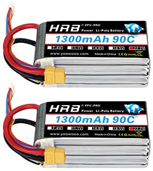 HRB 2PCS 6S 22.2V 1300mAh 90C XT60 Lipo Battery Replacement for 450 Class Helicopters Airplanes Cars Truck Buggy Truggy Drones Multicopter
