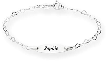 LaraZeidler Berlin Kinder Jugendliche Mädchen Armband mit Gravur und 925 Silber Herzkette 16cm als Geschenk personalisierter Glücksbringer