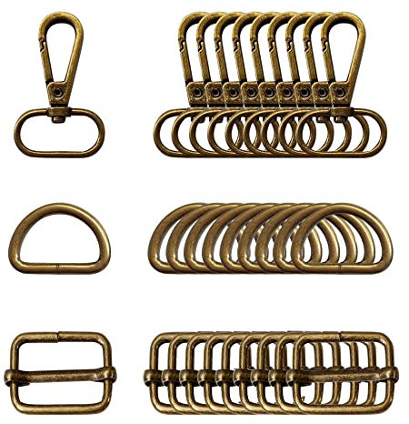 Dtoterul Taschenzubehör 30 Stück Taschenzubehör zum Nähen Schlüsselanhänger Schwenker D Ringen Schiebeschnalle Metall Karabiner Schlüsselanhänger Karabinerhaken Schlüsselanhänger