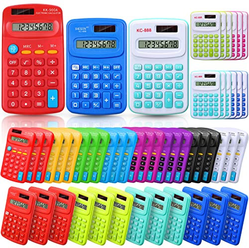 Yunsailing 48 Pcs Pocket Calculator Bulk Small 4 Function Battery Powered Calculator 8 Digit Display Pocket Size for Students Kids School Home Office, 3 Styles(Multicolor)