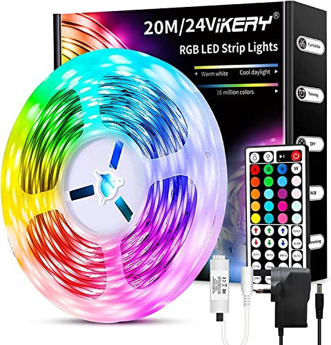 IKERY LED Strip Light 20M, LED Lights Long Strips with 44-Keys Remote, 24V RGB Color Changing Lights for Bedroom, Kitchen, Party Christmas DIY Kids Room Decor (20M x 1)