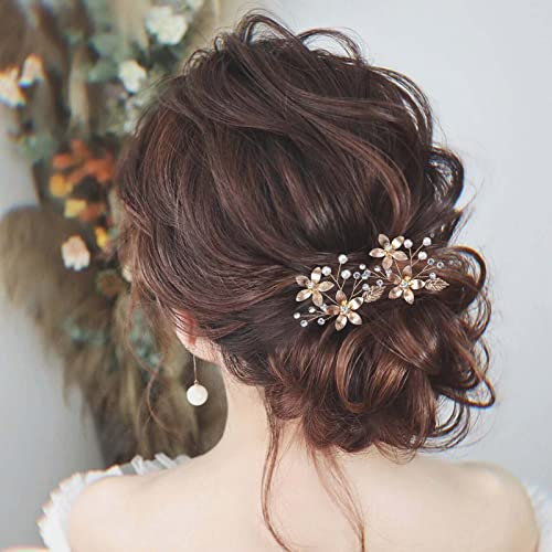 Wendalern Hochzeit Strass Haarspangen Barrette Braut Perle Haarspange Kristall Blume Haarspange Gold Blume Haarnadel Haarteil Dekorative Haarschmuck Für Frauen Und Mädchen
