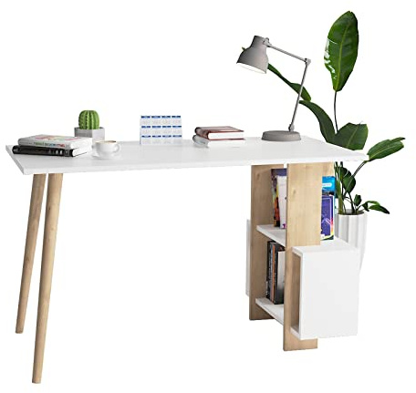 DEMANZE Writing Computer Desk, Home Office Study Desk for student and worker, Corner Laptop Pc Table with Storage Shelves for Small Spaces, Modern Stylish Workstation, 120x60x73 cm (Oak-White)