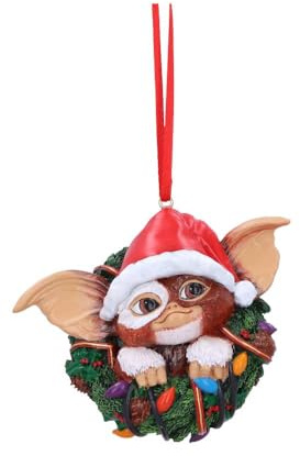 Nemesis Now Gremlins Gizmo i krans hängande prydnad 9,5 cm, harts, officiellt licensierade Gremlins varor, Gremlins juldekoration, gjuten i finaste harts, handmålad