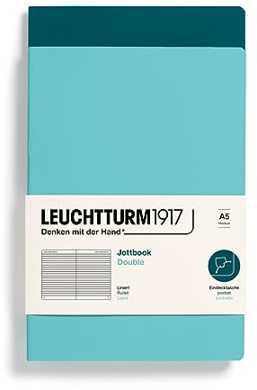 LEUCHTTURM1917 368185 Jottbook (A5), 59 nummerierte Seiten, Liniert, Aquamarine und Pacific Green, Doppelpack