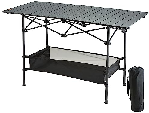 VEVOR Folding Camping Table, Outdoor Portable Side Tables, Lightweight Fold Up Table, Aluminum & Steel Ultra Compact Work Table with Large Storage and Carry Bag, For Beach, Picnic, Travel, 24x16 inch
