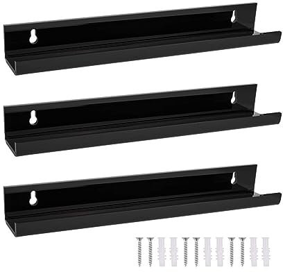 ihreesy 3 Stück Wandhalterungen für Schallplattenregal, Vinyl Regal Acryl Schallplattenhalter Schallplatten-Aufbewahrung Wandhalterung Schallplatten Ständer 30cm x 6cm x 5cm,Schwarz