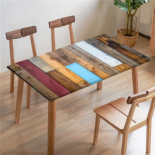 Morbuy Manteles Elasticos Mesa Rectangular, Impresión Tabla de Madera Mantel para Mesa de Jardin Exterior, Mantel Elástico Mesa Cuadrada Impermeable Antimanchas (95x95cm,Tabla de Madera)