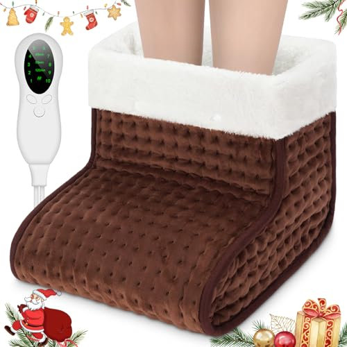 Biutee Foot Warmer with 10 Temperature Levels, Electric Feet Warmer with Washable Inner Lining, Fast Heating from 30℃ to 60℃, Electric Heater with Timing Settings, Brown