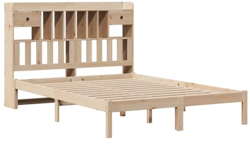 Lit bibliothèque vidaXL 140x190 cm en bois de pin massif, lit double, meuble de chambre à coucher, lit avec rangement, style rustique, brun