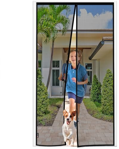 Quick Close Fly Screen Balcony Door Magnet with Stronger Magnets, 100 x 200 cm Fly Screen Door, No Drilling, 3.8 cm Wide Velcro Tape, Insect Protection Balcony Door, for Balcony Door/Patio Door, Black