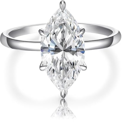 AVECON 3.5CT Marquise Cut Engagement Ring for Women, Wedding Promise Cubic Zirconia Band, White Gold Plated Simulated Diamond Rings Size 6