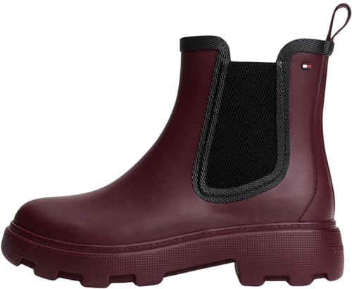 Tommy Hilfiger Botines de caña baja Mujer Flag Ankle Warm Lining Botas de lluvia, Rojo (Rosewood Brown), 39