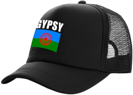 SMBHIAON Gorra De Camionero Gitana De ROM, Gorra De Béisbol Unisex con Bandera De País, Malla De Malla para Exteriores, Ajustable, Ligera, para Correr Y para El Sol.