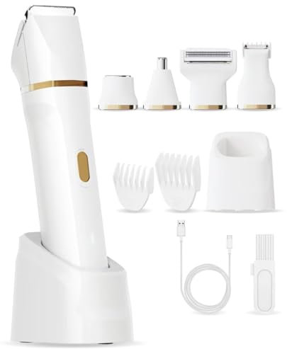 GIBOHOM Rasierer Damen, 5-in-1 Damenrasierer Elektrisch für Gesicht, Achseln, Beine, Arme und Bikinizone, Wiederaufladbarer Intimrasierer für Frauen, Nass/Trocken Bikini Trimmer, IPX7 Wasser, intimat