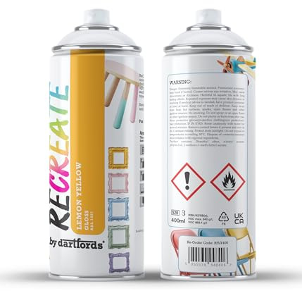 RECREATE Lemon Yellow Gloss Spray Paint for Wood, Metal, Plastic | Quick Drying, Smooth, Durable, Easy-to-Apply | Suitable for Indoor/Outdoor | For Furniture, Craft, Doors, Ornaments, Pots, Frames