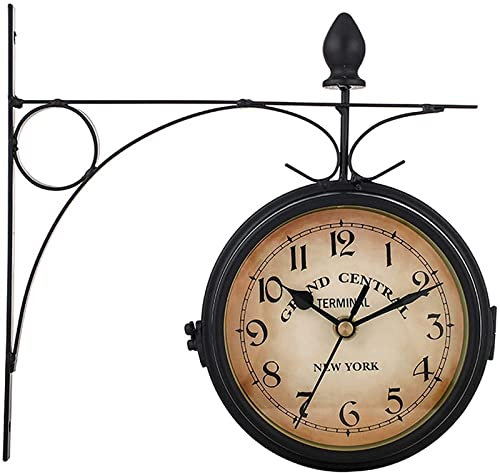 ZJFHEYUO Orologio da Parete, Orologio Artistico, Orologio da Giardino Impermeabile per Esterni, Orologio da Giardino bifacciale da Parete con Staffa, Orologio da Parete in Ferro b