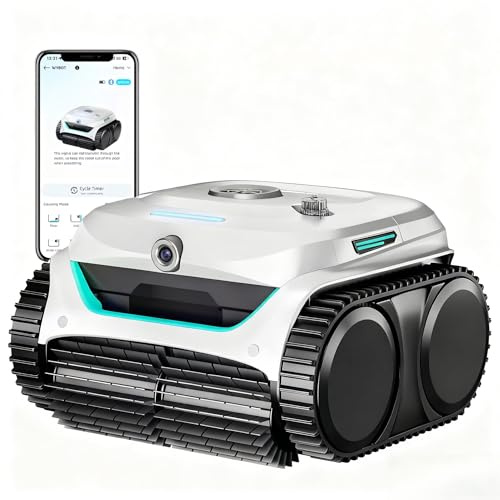 WYBOT (Modello) Robot Piscina C2 Vision-A Wireless con videocamera AI, Filtro Ultrafine, Forte aspirazione, Pulizia Fondo/pareti e Linea d’Acqua, per Piscine Fuori Terra – Bianco