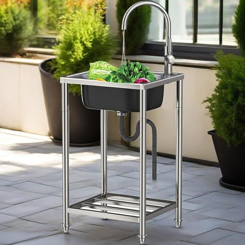 Lavandini In Acciaio Inox Mobile Lavello Da Cucina Commerciale Con Rubinetto E Ripiani Di Stoccaggio Lavello A Una Vasca Facile Da Pulire/installare Per Lavanderia/Ristorante/Garage