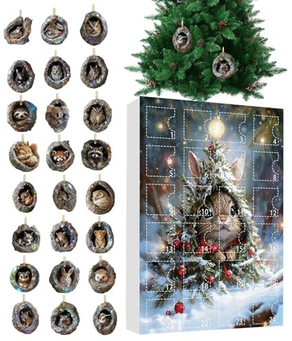 Calendario 'avvento degli animali, 24 giorni, conto alla rovescia, in acrilico 2D, calendario 'albero e conto alla rovescia, per bambini, ragazze, feste, finestre, balconi