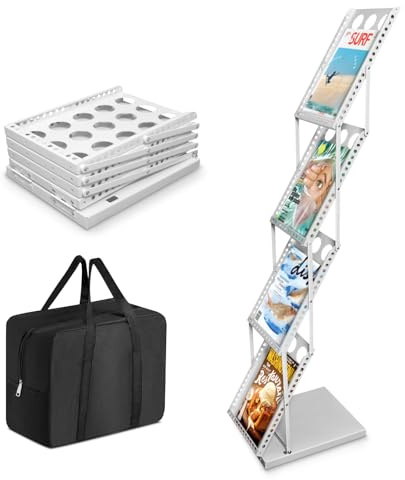 SUNDOY A4 Brochure Display Stand – 4-Pocket Folding Magazine Rack for Trade Shows, Exhibitions, Offices & Events, White