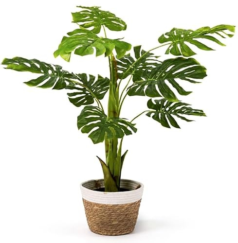 Dulud Garden Monstera Artificial Grande 110 cm – Planta Decorativa para Salón Moderno, Planta Artificial Alta de Interior con Maceta Negra, Fácil Mantenimiento