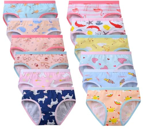 Lohhbve Lot de 12 Culottes pour Filles 100% Coton sous-vêtements Culottes sous-vêtements pour bébés (2-12 Ans)