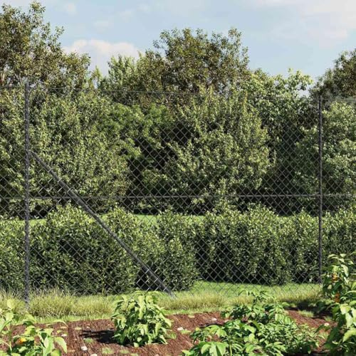 Recinzione in rete metallica con picchetti, antracite, 1,8 x 25 m, in acciaio zincato con rivestimento in PVC, flessibile e ritagliabile, per terreno o recinto per animali
