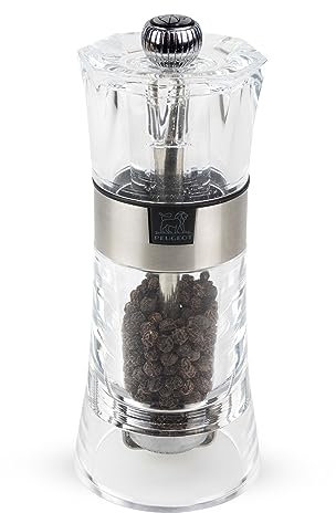 PEUGEOT - Oslo 14 cm Pepper Mill - Classic Grind System - Made with PEFC Wertified Wood, Stainless Steel and Acrylic - Made in France - Clear Colour