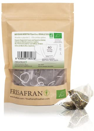 FRISAFRAN | Infusión de Raíz de Regaliz y Menta Ecológica 60 Uds | 120g | Biológica | Digestiva | Té de Regaliz Natural | Directamente del Productor | Origen España