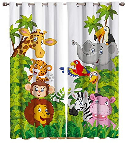 SDSONIU Animaux de la Jungle Dessin animé Girafe Lion Enfants Rideaux Salon Chambre décoration de la Maison adapté aux Adultes et aux Enfants Rideaux Lot De 2 Rideau Rideau Décoration De Fenêtre pour