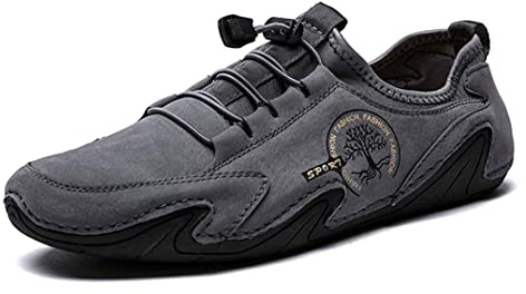 Scarpe Casual da Uomo Scamosciati per Guida in Pelle Comfort di Guida Mocassini Il Tempo Libero Cucitura a Mano Abiti Lavoro Vintage Ufficio（Grigio,40 EU