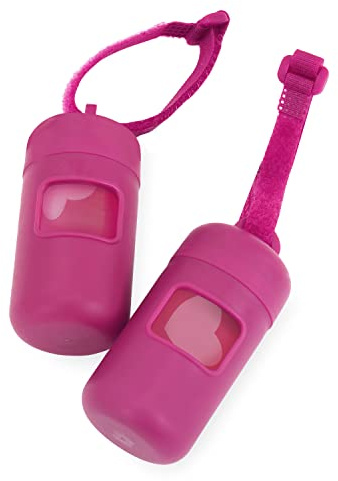 Best Pet Supplies Soporte para bolsas de excremento de perro con 30 bolsas, dispensador reutilizable para viajes, caminar, parque y uso al aire libre, duradero con clip, fucsia, paquete de 2