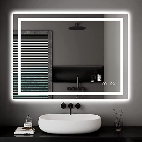 Dripex Miroir de Salle de Bain avec Éclairage 60x80cm, 30Watts Miroir LED Anti-buée, 3 Couleurs et Dimmable, Interrupteur Tactile, Antidéflagrant, Fonction Mémoire, IP44 Étanchéité