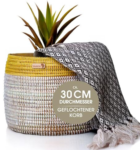 YAADU Cesta de almacenamiento trenzada, cesta para plantas, cesta para estantería, cesta africana, maceta decorativa, maceta, almacenamiento de juguetes y diversos artículos modelo Bantu (amarillo)