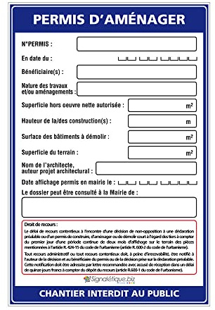 Signalétique.biz France - Signalétique.biz - Panneau Permis d'Aménager + Feutre - Akylux 80x120 cm Anti-UV Sans Œillets