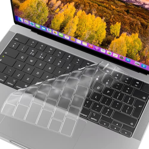 Ultra dünn Tastaturschutz für 2022 2023 2024 A3114 A3113 15 Zoll MacBook Air 13.6 Zoll M2 M3 2022-2024 MacBook pro 14 Zoll 16 Zoll M1 Pro M2 Max 2021 2022 2023 mit Touch ID, EU Tastaturlayout,TPU Klar