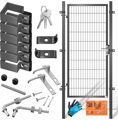 KESSER® Gartentor Premium Gartentür aus Metall verzinktem Stahl, Gartentür für Stabmattenzau Zauntor, Hoftor, inkl. Pfosten mit Schloss Türklinke und Schlüssel, 200 x 106cm Anthrazit