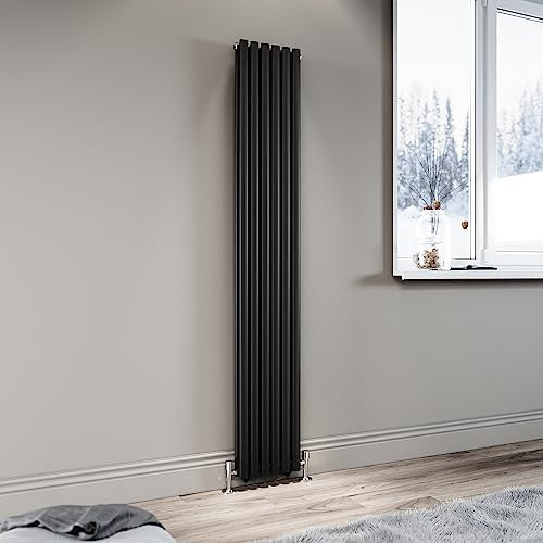 ELEGANT Black Vertical Radiator 1800x294mm Tall Upright Oval Column Double Panel Modern Central Heating