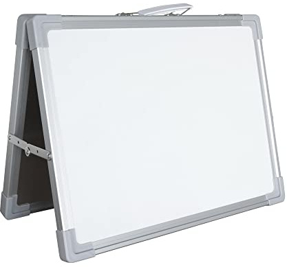 IVOL Bärbar whiteboard – 30 x 40 cm – kan skrivas på båda sidor – bärbar magnettavla med bärhandtag och aluminiumram (grå)
