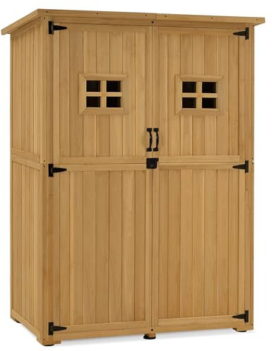 M MCombo Armoire de Jardin en Bois, Petite Maison de Jardin résistante aux intempéries, abri de Jardin Outdoor, pour l'extérieur Balcon Terrasse, 127×59×168 cm, 0912 (Naturel)