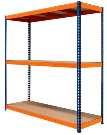 Rayonnage Garage S-Rax – Rangement Industriel Robuste & Ajustable 3 Étages 180 x 180 x 60cm – Capacité 300kg / étage – 100% sans boulons [Pieds en caoutchouc antidérapants & 3 supports transversaux]